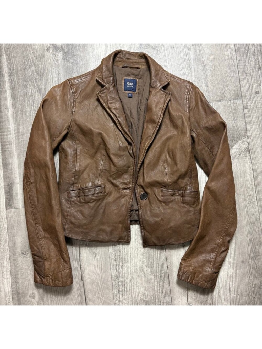 GAP Women's Brown Leather Blazer Jacket